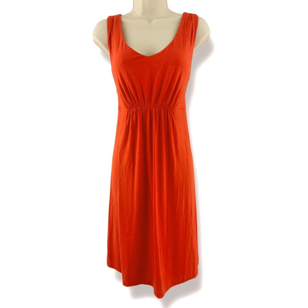 Tommy Bahama Vibrant Coral Tambour Shirred V-Neck Dress Size M Soft Knit Summer